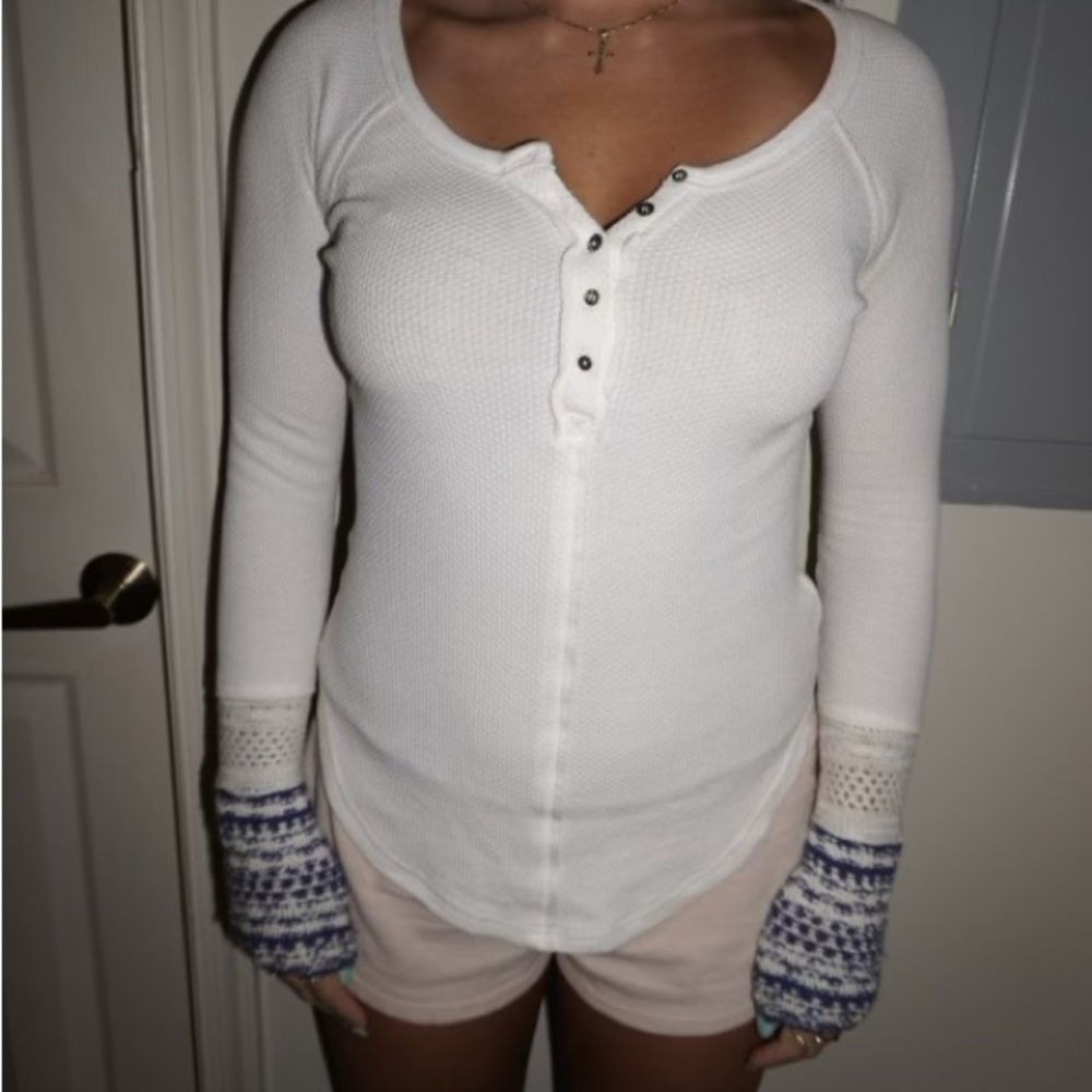 Free People White Fitted Button Down Shirt